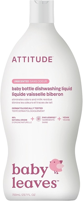 ATTITUDE Baby Bottle & Dish Soap, EWG Verified, Unscented, 23.7 fl oz