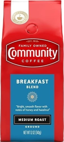 Community Coffee Breakfast Blend, Ground Coffee, Medium Roast, 12 Ounce Bag