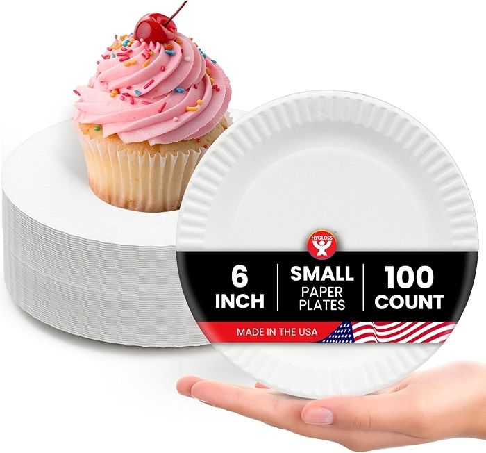 Hygloss Paper Plates 6-Inch, 100 Count, White, Uncoated, Microwave Safe