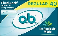 o.b. No Applicator Tampons Regular, Applicator, Free Fragrance Free, 40 ct