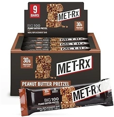 MET-Rx Big 100 Protein Bars, Peanut Butter Pretzel, 30g Protein, 9 Ct