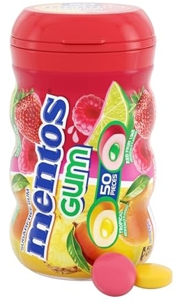 Mentos Sugar Free Chewing Gum with Xylitol, Red Fruit Lime, 50 Piece Bottle