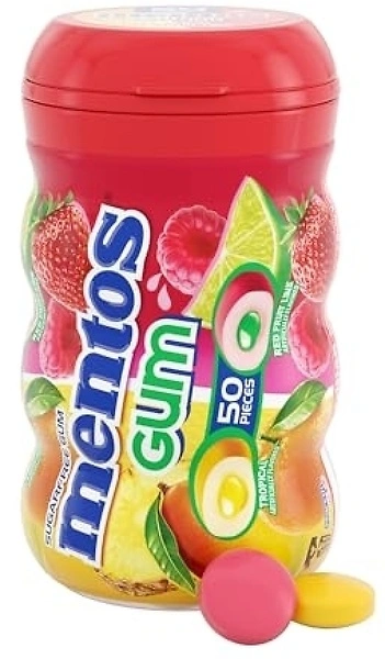 Mentos Sugar Free Chewing Gum with Xylitol, Red Fruit Lime, 50 Piece Bottle