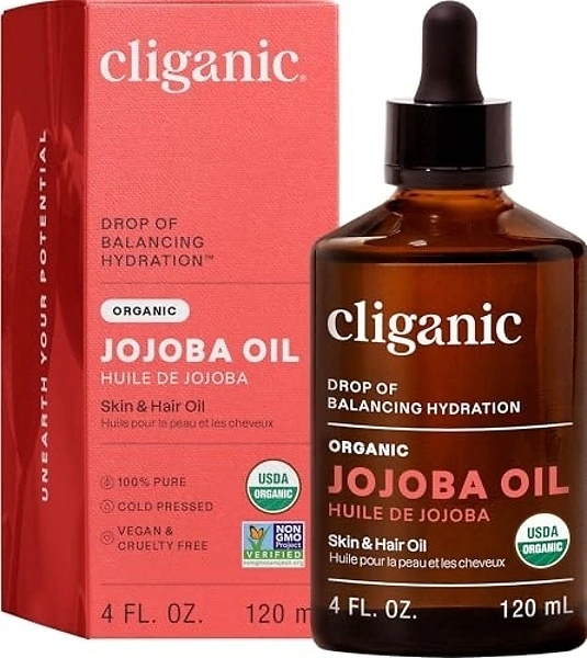Cliganic Organic Jojoba Oil, 100 Pure Cold Pressed for Face & Hair, 4oz