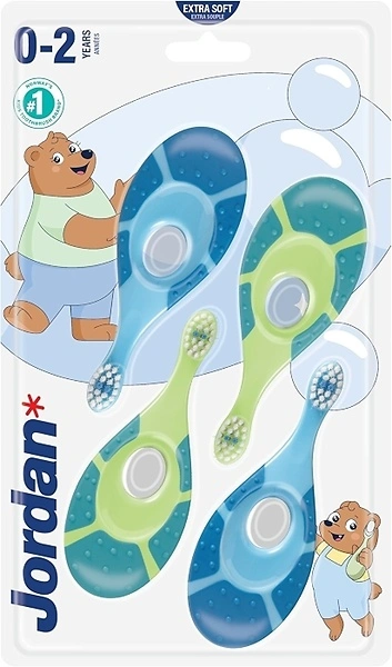 Jordan* Step 1 Baby Toothbrush 0-2 Years, Soft Bristles, BPA Free Green & Blue 4 Pack