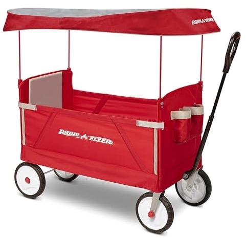 Radio Flyer 3-in-1 EZ Fold Wagon with Canopy, for Kids 1.5+, UV Shade