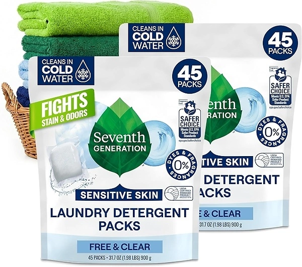 Seventh Generation Laundry Detergent Packs, Free & Clear, 45 Count, 2 Pack