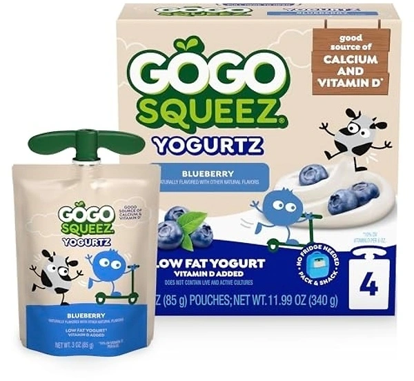 GoGo squeeZ Low Fat YogurtZ Blueberry, 3 oz Pouches, 4 Count