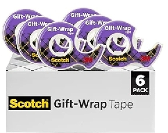 Scotch Gift Wrap Tape, 6 Rolls, 3/4 x 650 Inches, Dispensered