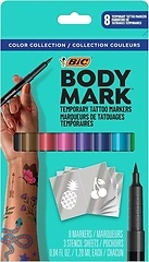 BODYMARK Temporary Tattoo Markers, 8-Count Color Collection, Skin-Safe