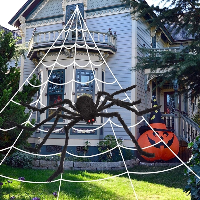 OCATO 200" Halloween Decorations Spider Web Outdoor +59" Giant Spider Decor