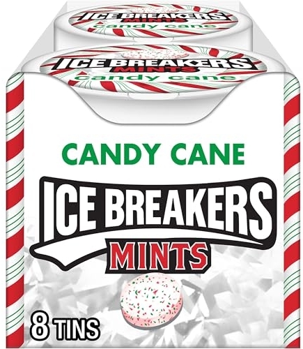ICE BREAKERS Candy Cane Sugar Free Breath Mints Tins, 1.5 oz, 8 Count