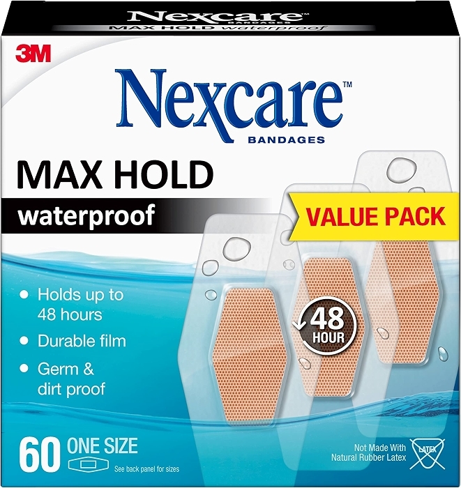 Nexcare Max Hold Waterproof Bandages, Flexible for Fingers, Knees, Heels, 60 Pack