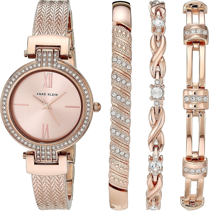 Anne Klein Women's Premium Crystal Accented Watch and Bracelet Set