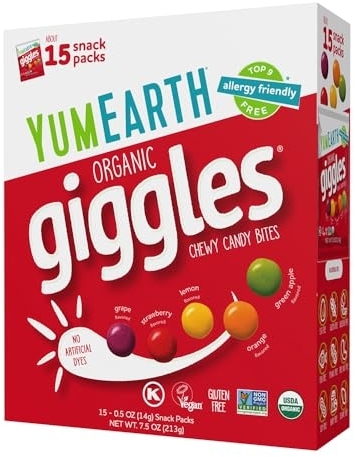 YumEarth Organic Giggles Chewy Candy, 0.5oz Snack Packs (Box of 15)