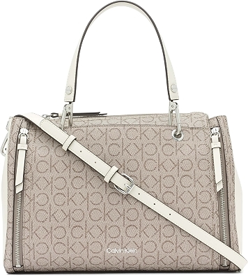 Calvin Klein Women's Bubble Lamb Organization Satchel Handbag, Almond, OS