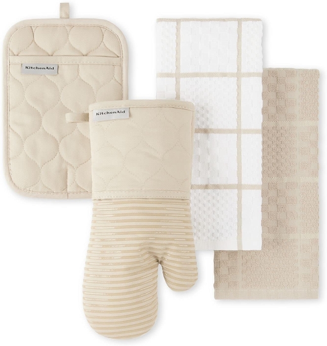KITCHENAID Quilted Cotton Terry Cloth Oven Mitt & Pot Holder 4-Pack Set