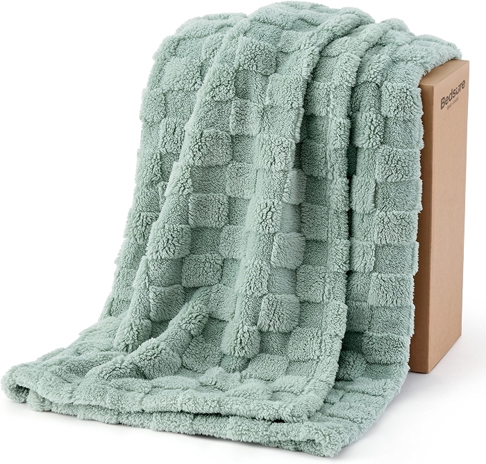 Bedsure Checkered Fleece Throw Blanket,Cute Home Decor,Sage Green,50"60"