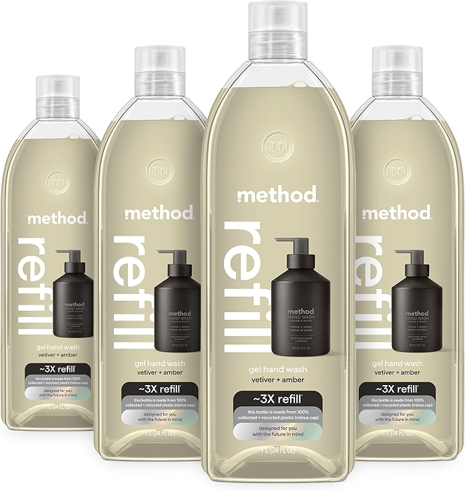 method Premium Gel Hand Wash Refill, Vetiver + Amber, 34 fl oz, 4 Pack