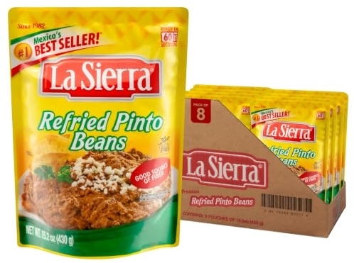 La Sierra Refried Pinto Beans, Ready-to-Eat, 15.2 oz Pouch, 8 Count