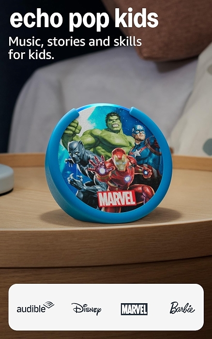 Amazon Echo Pop Kids, Marvel's Avengers Design, Age-Appropriate Audiobooks