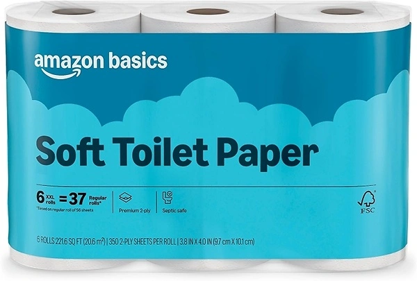 Amazon Basics 2-Ply Soft Toilet Paper, 6 Rolls, 350 Sheets per Roll