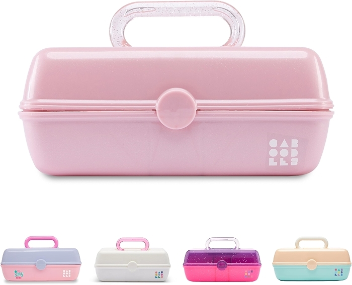 Caboodles Pretty in Petite Makeup Box, Pink Sparkle, 2 Swivel Trays,