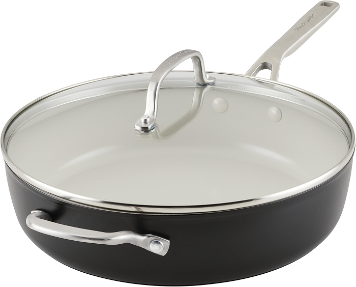 KitchenAid Hard Anodized Ceramic Nonstick Saute Pan with Lid, 5 Quart - Matte Black
