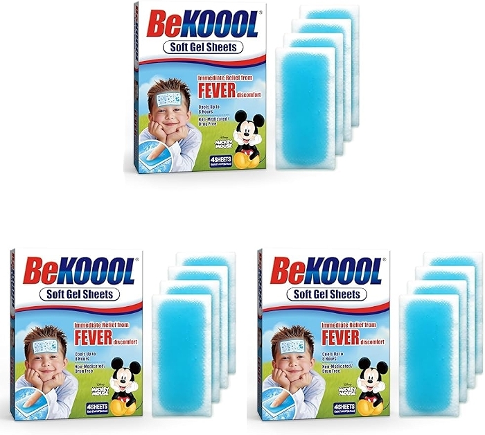 BEKOOOL Soft Gel Sheets for Kids, Cooling Relief from Fever Discomfort, 4 Count
