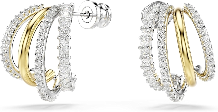 Swarovski Hyperbola Hoop Earrings, Mixed Cuts, Mini, Clear, Mixed Metal Finish