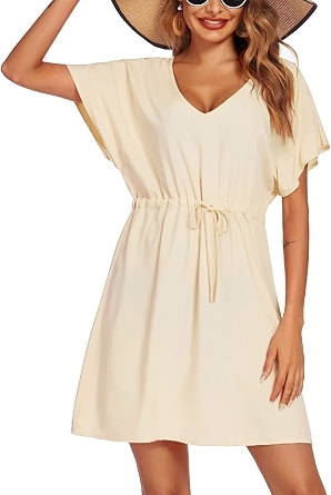 Ekouaer Women's Short Sleeve Swim Coverup V Neck Bikini Beach Dress