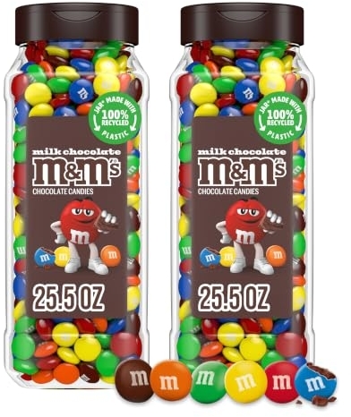 M&M'S Milk Chocolate Candy, Resealable Jars, Party Size, 25.5 oz, 2 Pack