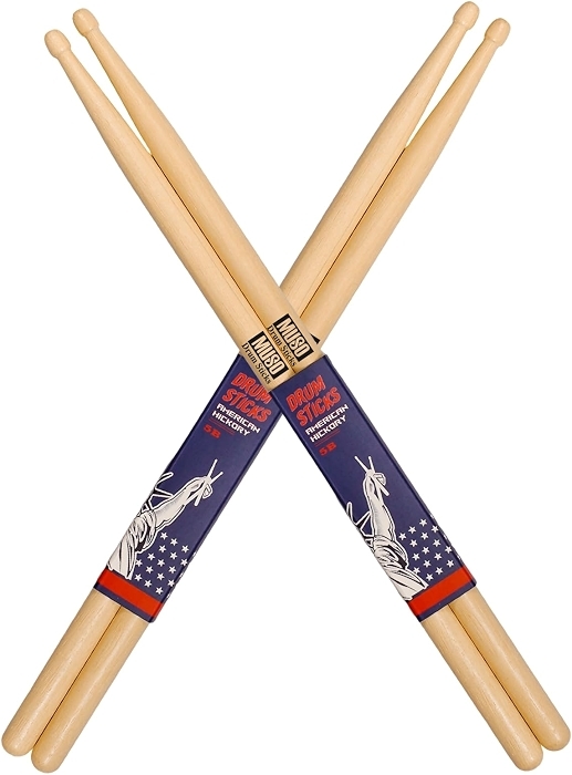 American Hickory Drumsticks for Drums, 5B, 2-Pack