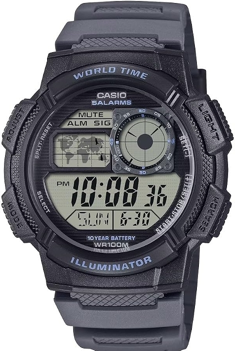 Casio AE-1000W Men's Digital Watch, Black, 100M WR, World Time, 10 Year Battery