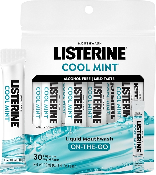 Listerine Alcohol Free Mouthwash Packets, Cool Mint, 0.33 fl. oz, 30 Pack