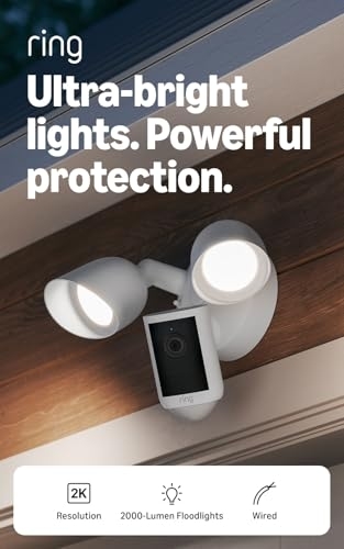 Ring Floodlight Cam 2K, Wired Security Camera, Wide-Angle Retinal Video, White