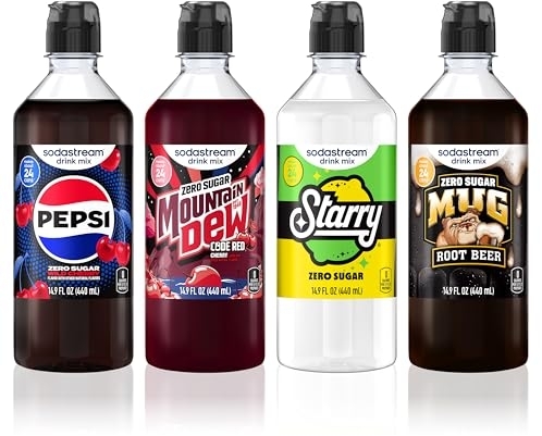 Sodastream Variety Pack Drink Mix, Pepsi Wild Cherry, MTN Dew Code Red, 4 x 14.9 oz