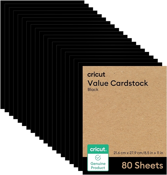 Cricut Value Cardstock, Black - 8.5 in x 11 in (80 Sheets)