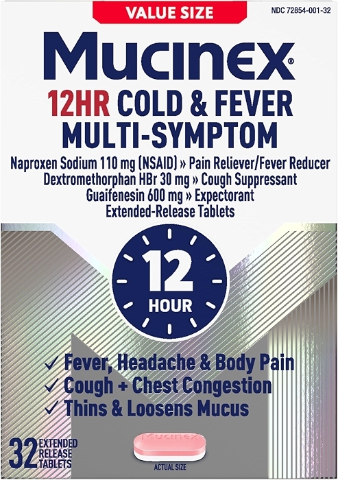 Mucinex 12Hr Cold and Flu Medicine for Adults, All Day Relief, 32 Tablets