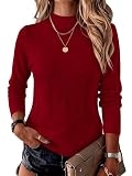 LOMON Fall Turtle Neck Sweater Women Mock-Neck Tops (Burgundy,L)