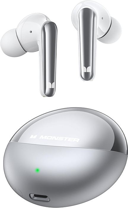 Monster N-Lite 203 AirLinks Wireless Earbuds, Bluetooth 5.3, 30H Playback, Silver