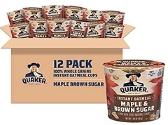 Quaker Instant Oatmeal Express Cups, Maple & Brown Sugar, 1.69 Ounce (Pack of 12)