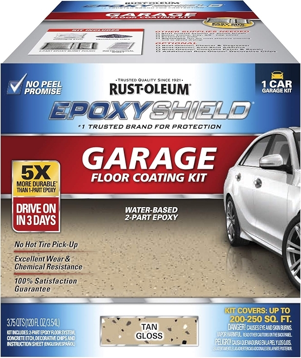 Rust-Oleum EpoxyShield Garage Floor Coating, Gloss Tan, 1 Car Kit