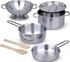 Melissa & Doug Stainless Steel Pots & Pans, 8 Piece Play Kitchen Set for Kids 3+