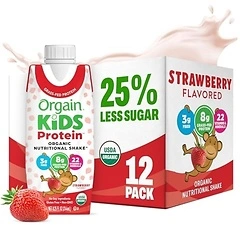Orgain Organic Kids Dairy Protein Shake, Strawberry, 8.25 oz, 12 Pack