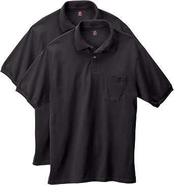 Hanes Men's Short-Sleeve Jersey Pocket Polo (Pack of 2), Black, Small