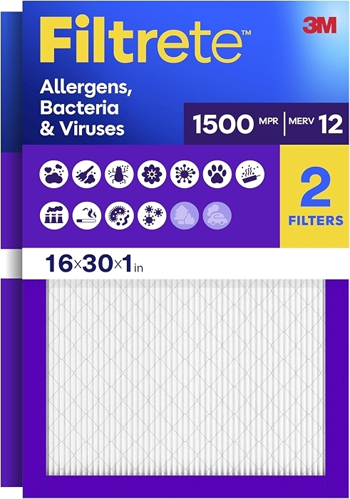 Filtrete 16x30x1 Air Filter, MERV 12, MPR 1500, 2 HVAC Filters