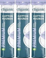 Cliganic Premium Cotton Rounds for Face, Makeup Remover Pads, 300 Count