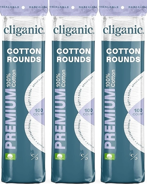 Cliganic Premium Cotton Rounds for Face, Makeup Remover Pads, 300 Count