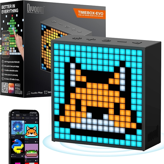 Divoom TimeBox Evo Pixel Art Bluetooth Speaker with 16x16 LED Display - Black
